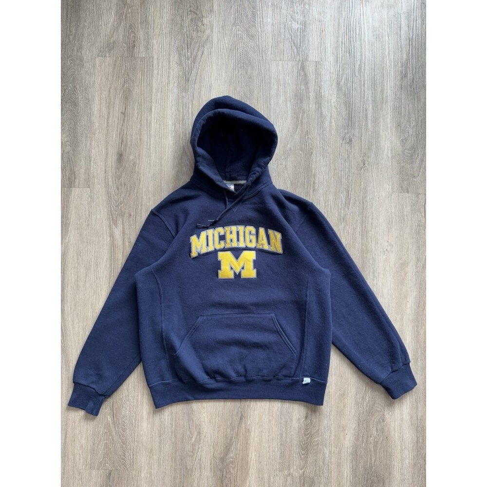Rare Vintage Y2K Russell Athletic University Of Michigan Wolverines Blue Hoodie